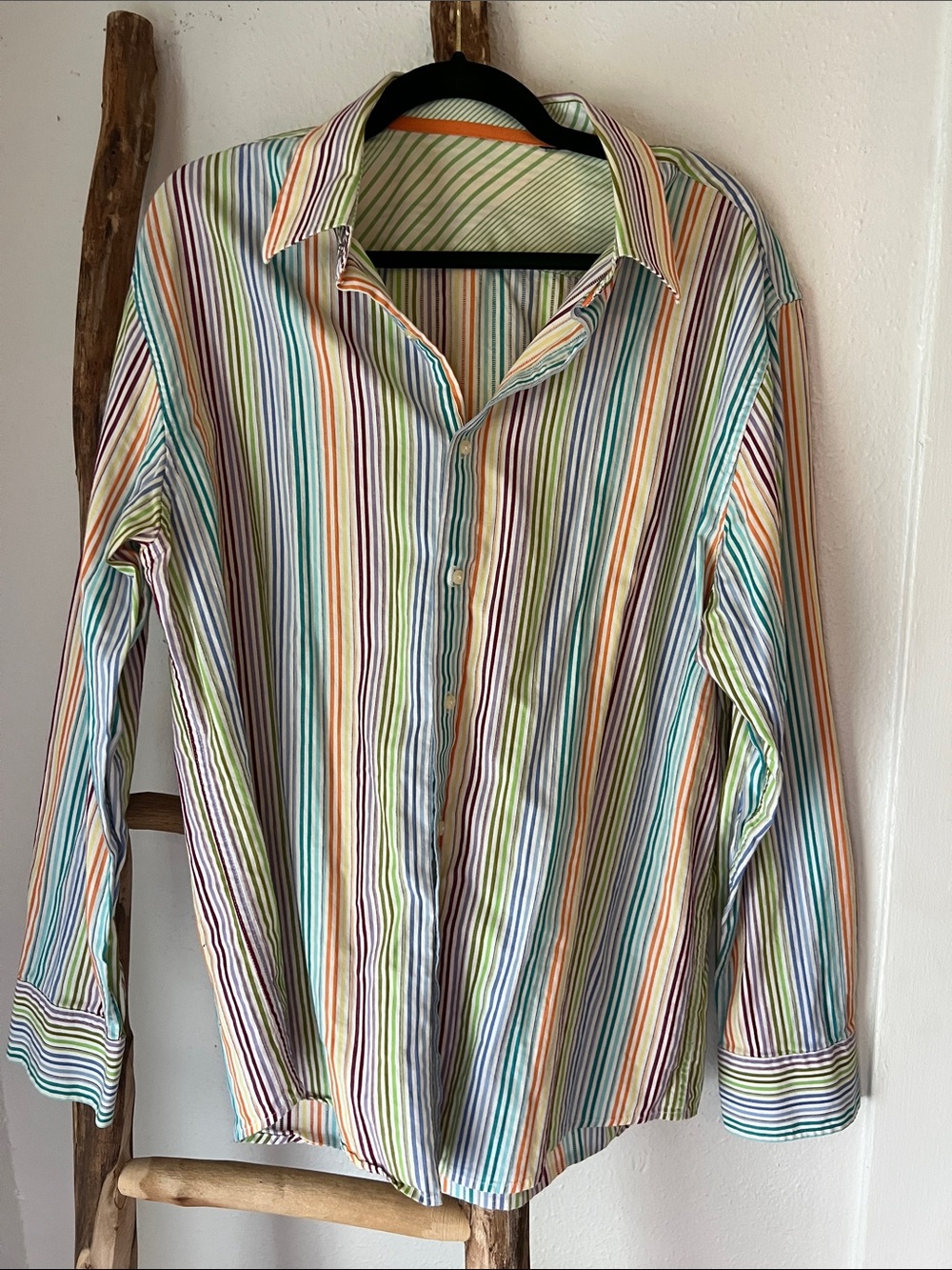 Men's Nick(it) Colorful Multi Rainbow Stripe Cotton Dress Shirt Large XL